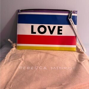 Rebecca Minkoff Striped LOVE Wristlet in Blue/Red/Yellow
